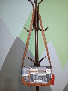 Rosetti Denim & Brown Patchwork Crossbody Bag Or Purse